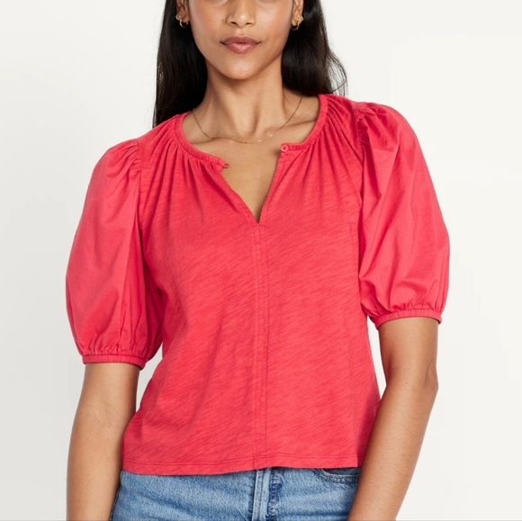 Old Navy Puff Sleeve Slub Knit Top NWT Red XL Tall - Picture 5 of 5